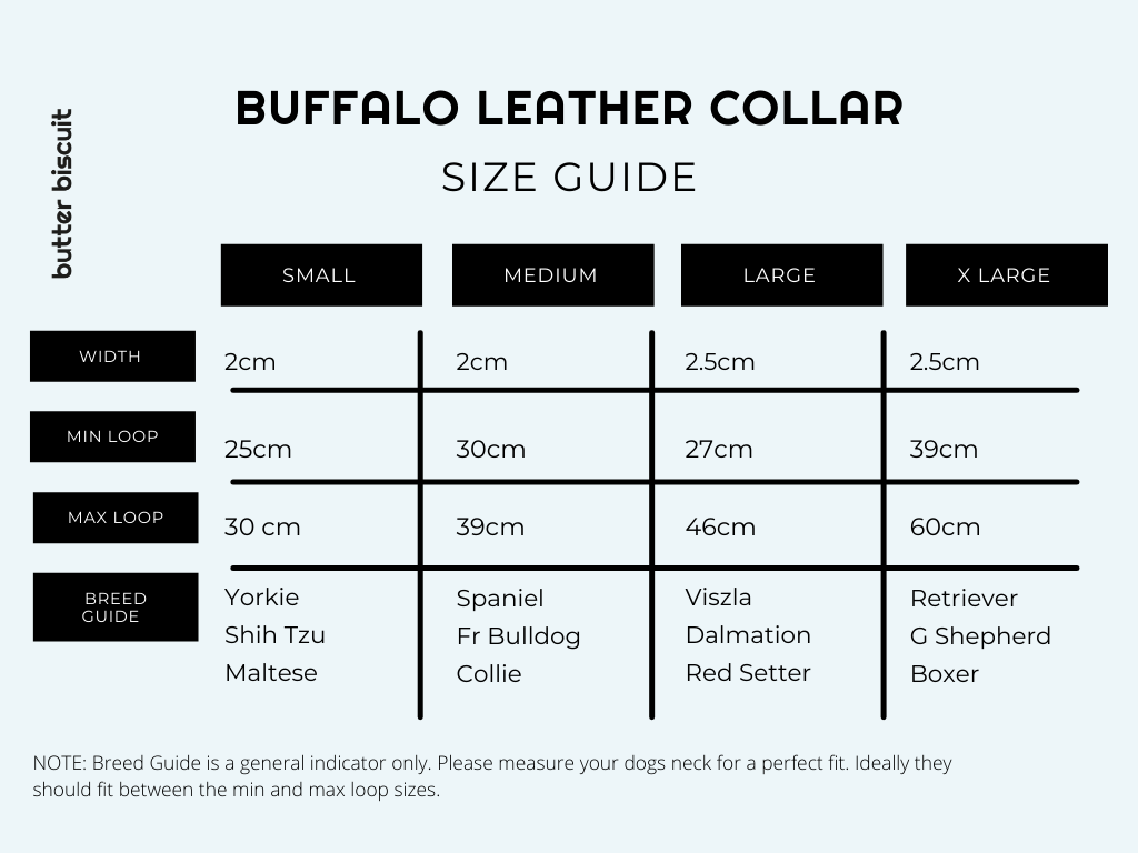 Buffalo Leather Dog Collar - size guide