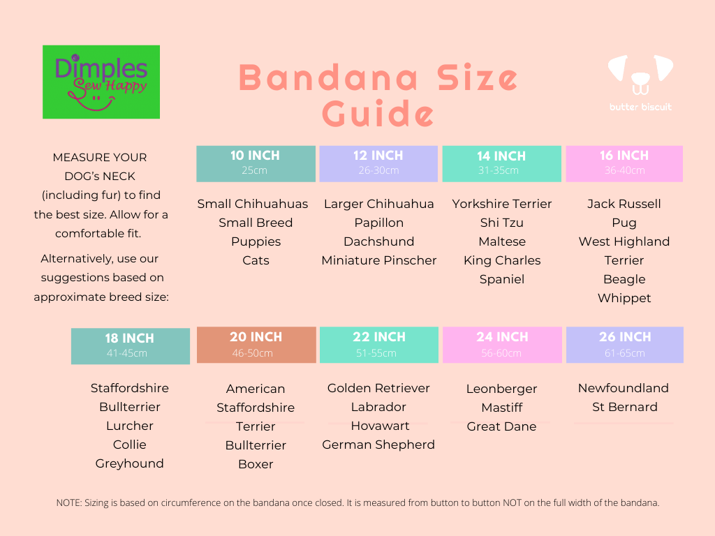 Dog Bandanas Ireland - size guide